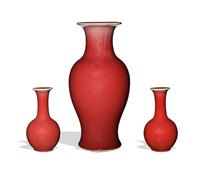 Group of 3 Chinese Red Vases