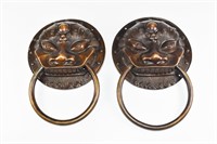 Pair of Chinese Style Fu Dog Brass Door Pulls