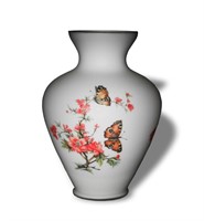 Large Bristol Glass Vase, Flowers &  Butterflies
