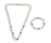 Pearl & Amethyst Necklace and Bracelet