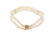 Double Strand Pearl Bracelet with 14K Gold