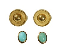 2 Pair of 18K Gold Earrings inc. Turquoise