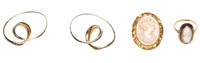 14K Gold Cameo Brooch & Ring, 14K Earrings