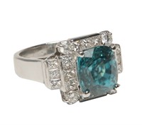 18K WG, 2.2 ctw Diamond & Natural Blue Zircon Ring