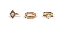 18K Gold Ring & (2) 14K Gold Rings w/ Pearls