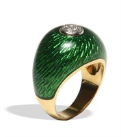 18K Gold, Diamond & Guilloche Enamel Ring
