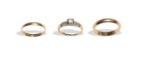 14K Gold & Diamond Engagement Ring, 2 14K Bands
