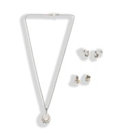 14K Gold, Diamond & Opal Necklace, Diamond Earring