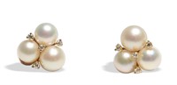 14K Gold, Pearl & Diamond Earrings by Tambetti