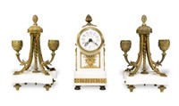 Planchon French Bronze & Marble 3 Piece Clock Set