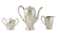 Sterling Teapot, Creamer & Sugar, Sedan Pattern