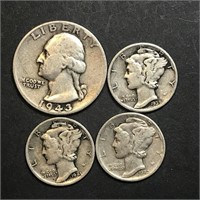 3x MERCURY 10c & 25c SILVER USA Coins