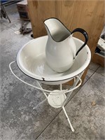 ENAMEL WARE WATER BASIN AND STAND