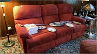 Wide wale corduroy recliner sofa clay red