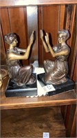 Bronze pair of women bookends