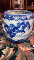 Antique blue & white porcelain oriental urn 9”