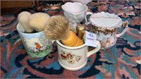 Antique lot of shaving mugs cups & brushes