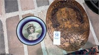 Wood-burned spaniel dog picture, vineyard lady