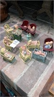 Miniature cast iron doll baby furniture & plastic