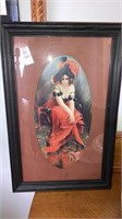 ‘Interested’ Victorian lady in red print oval mat