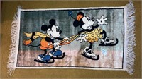 Vintage  Mickey & Minnie Mouse fringed rug 38” x