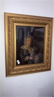 Antique framed blonde boy with pipe print 30”x