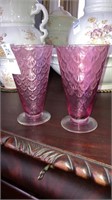 Pair of cranberry footed glasses