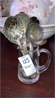 Clear creamer w/ old silver plate spoons