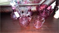 5 small pcs cranberry glass cruet vases cup
