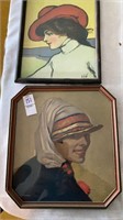 2 framed prints women in hats