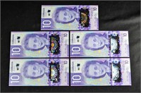 UC (5) SEQUENTIAL $10 CANADA BANK NOTES BILLS 1
