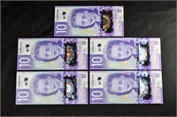 UC (5) SEQUENTIAL $10 CANADA BANK NOTES BILLS 2