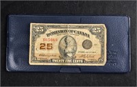 1923 SHINPLASTER 25c DOMINION OF CANADA BANK NOTE