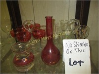 Cranberry Glass Stemware Set / Glass Cordials