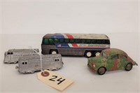 (2)Midgetoy Train Cars,Golden Car,BuddyL Greyhound