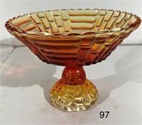 Iridescent Red & Yellow Carnival Glass Compote