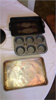 3 pots, mixing bowl set, muffin pan, pie pans,