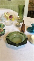 Vase, ash tray, m&m1997 tin, Christmas
Decor,