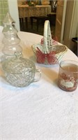 Glassware, candles, candy dish, vintage perfume
