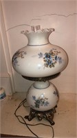 Vintage glass lamp blue floral pattern