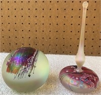 804 - SIGNED GLASS BALL & PERFUME BOTTLE