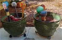 804 - LG GREEN PLANTERS, GARDEN SOLAR ART