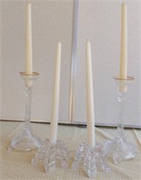 804 - 2 PAIR CANDLE HOLDERS W/TAPER CANDLES