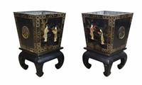 Pair of Chinese Black Lacquer Planters