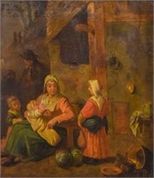 Maas Dutch Interior Scene Oil on Canvas