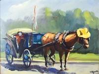 Oil on Board Horse and Buggy