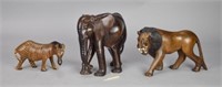 3 Carved Wood Animals