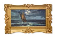 Seascape Oil on Canvas in Gilt Frame