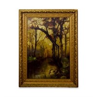 Signed Oil on Canvas Wooded Landscape