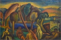 Abraham Harriton Oil on Board Nudes in Landscape